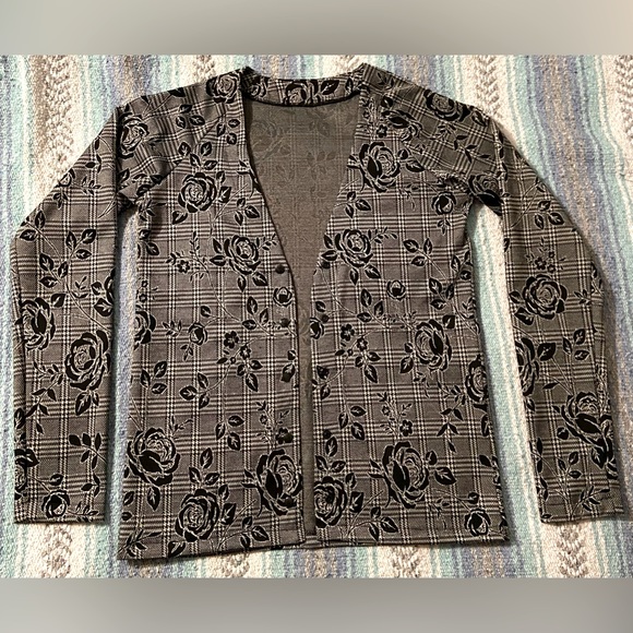 Handmade Floral Plaid Houndstooth Cardigan - Picture 1 of 11